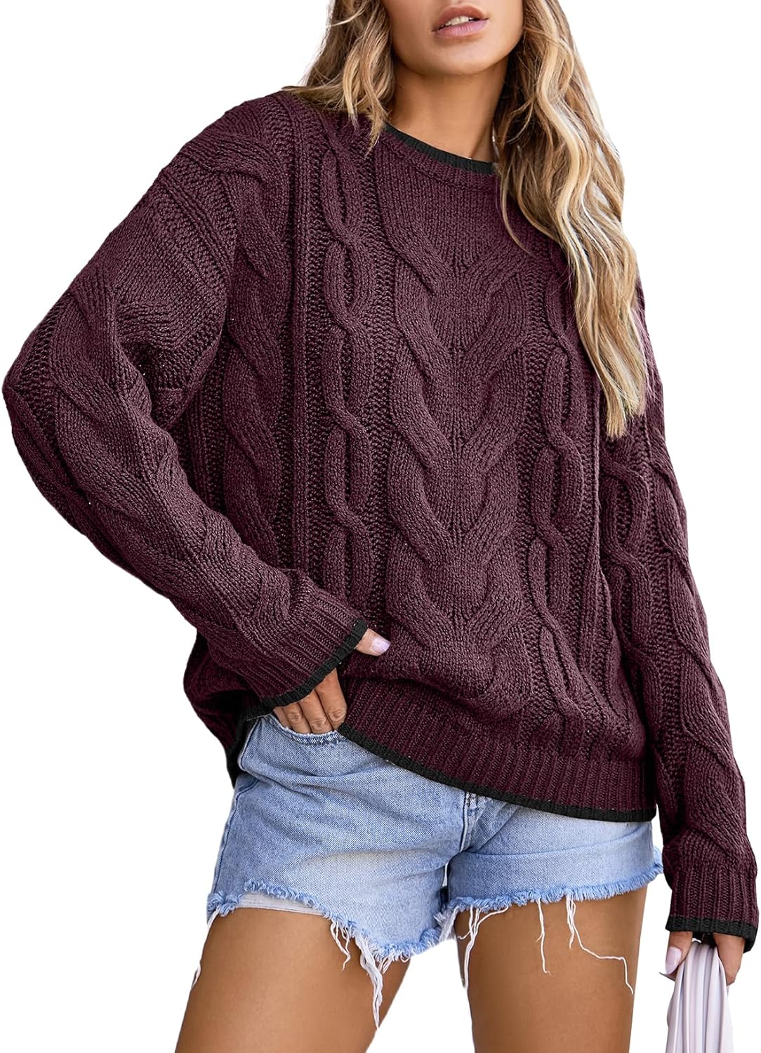 Manufacturer  EVALESS Sweaters for Women Trendy Crewneck Long Sleeve Color Block Sweater Tops Fall  Chunky Cable Knit Pullover Sweaters   sweaters