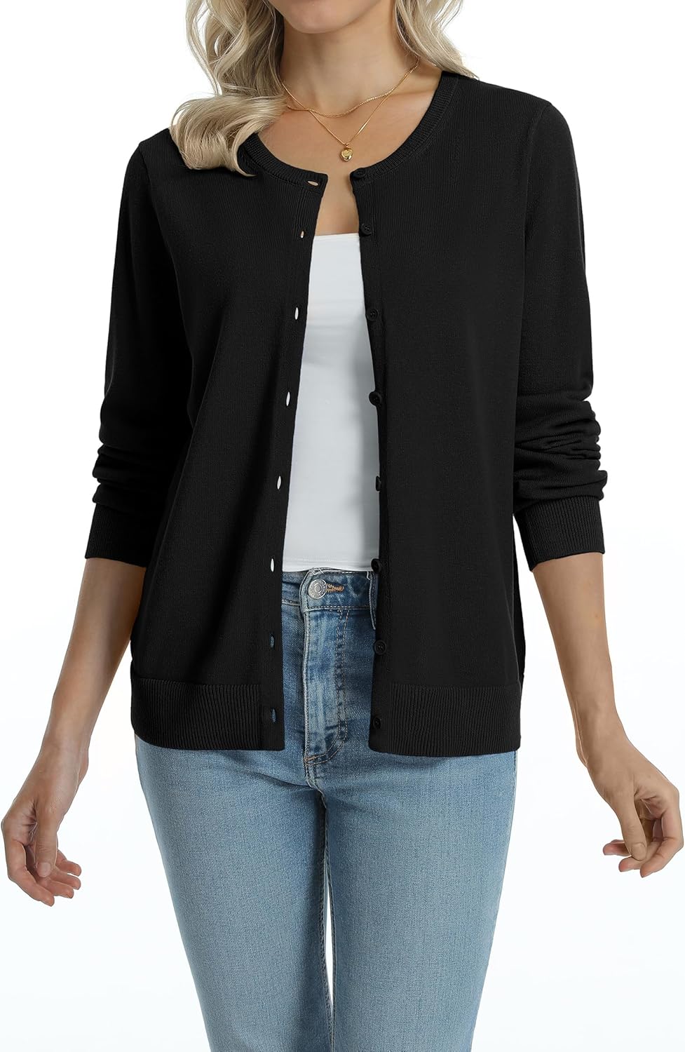 Manufacturer  QUALFORT Women's 100% Cotton Lightweight Cardigans Long Sleeve Knitted Button Down Sweater   sweaters