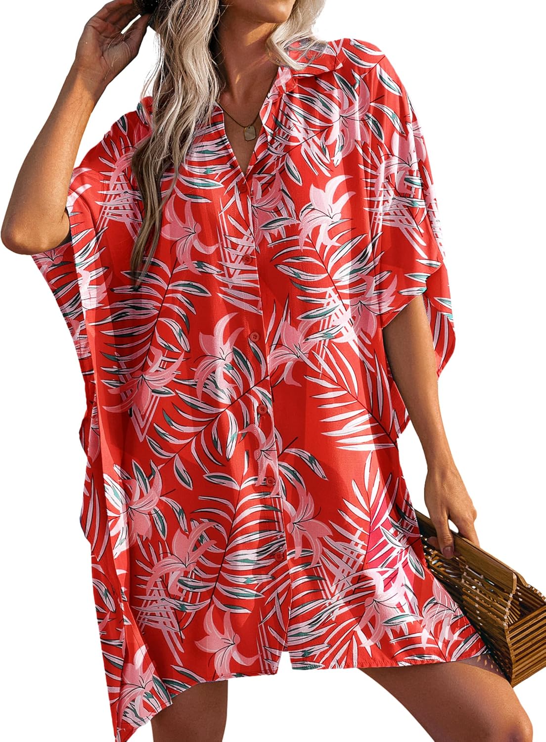 Manufacturer  Ekouaer Women's Swimsuit Cover Up 3/4 Sleeve Beachwear Bikini Coverups Button Down Oversized Cover Up Shirt S-3XL  Swimsuit