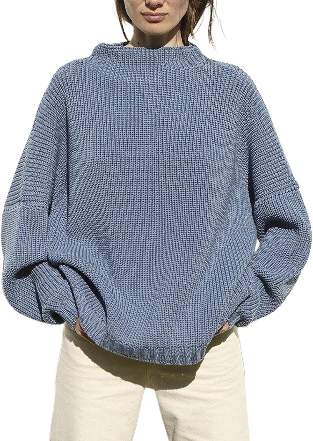 Manufacturer  Ugerlov Women's Oversized Sweaters Batwing Sleeve Mock Neck Jumper Tops Chunky Knit Pullover Sweater   sweaters