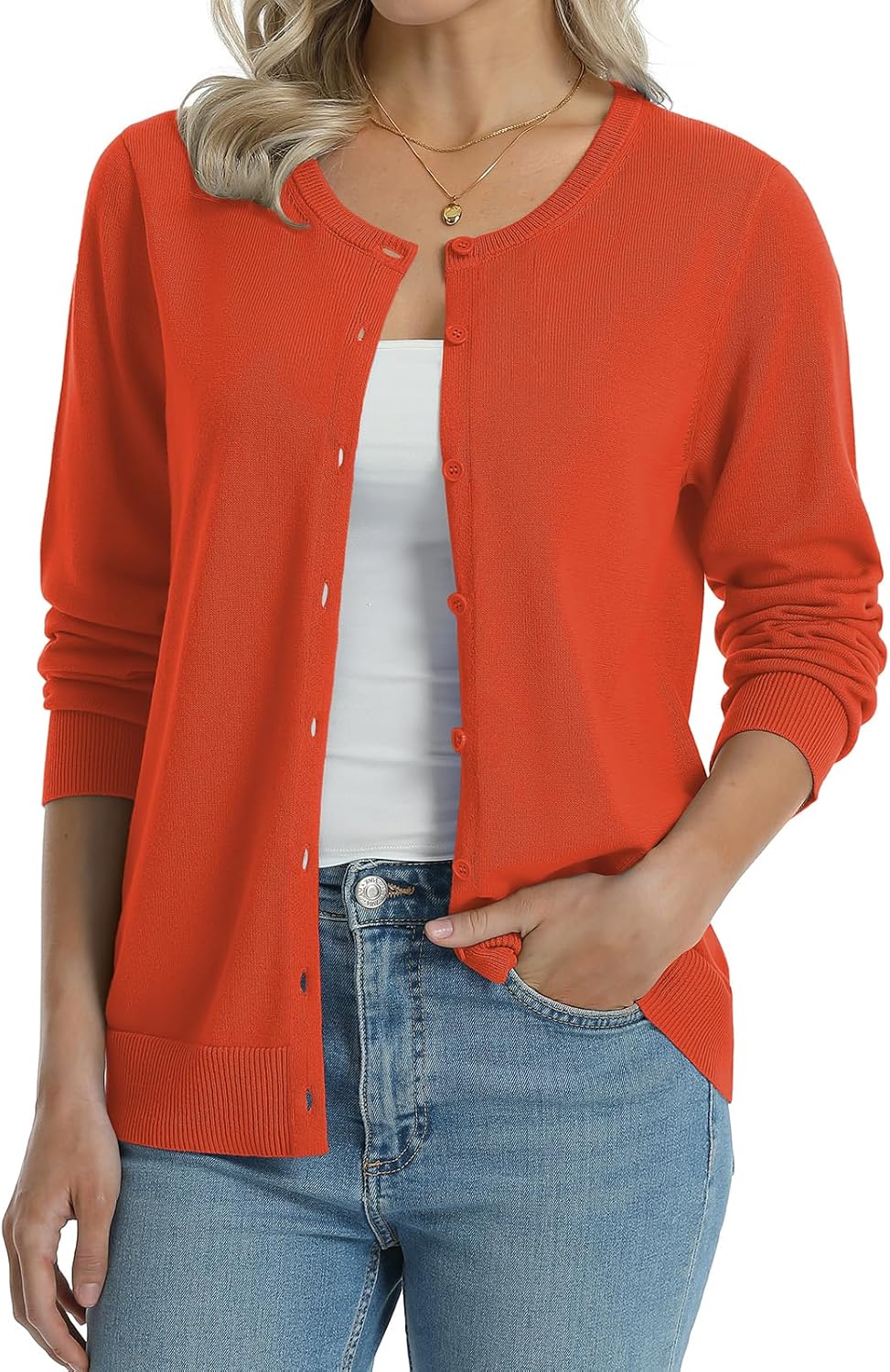 Manufacturer  QUALFORT Women's 100% Cotton Lightweight Cardigans Long Sleeve Knitted Button Down Sweater   sweaters