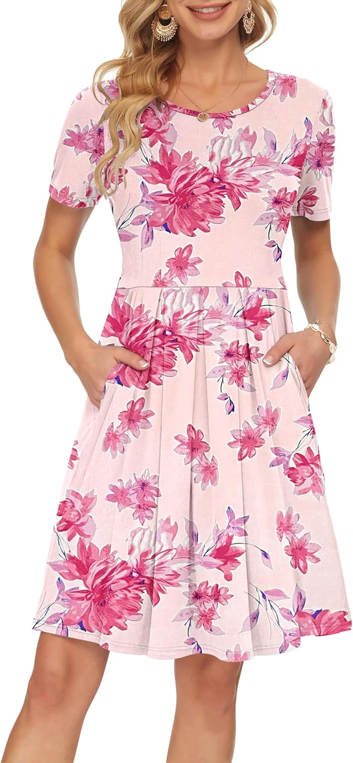 Manufacturer  AUSELILY Women's Short Sleeve Summer Dress Pleated Loose Swing Knee Length Dresses with Pockets  New dresses