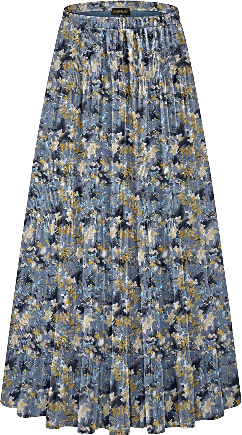 Manufacturer  NASHALYLY Women's Chiffon Elastic High Waist Pleated A-Line Flared Maxi Skirts