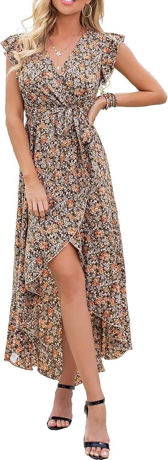 Manufacturer  GRECERELLE  Women's Spring Summer Boho Floral Print V-Neck Faux Wrap Maxi Dress for Wedding Guest, Graduation, Party dresses