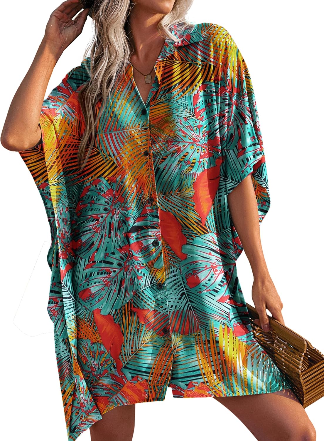 Manufacturer  Ekouaer Women's Swimsuit Cover Up 3/4 Sleeve Beachwear Bikini Coverups Button Down Oversized Cover Up Shirt S-3XL  Swimsuit