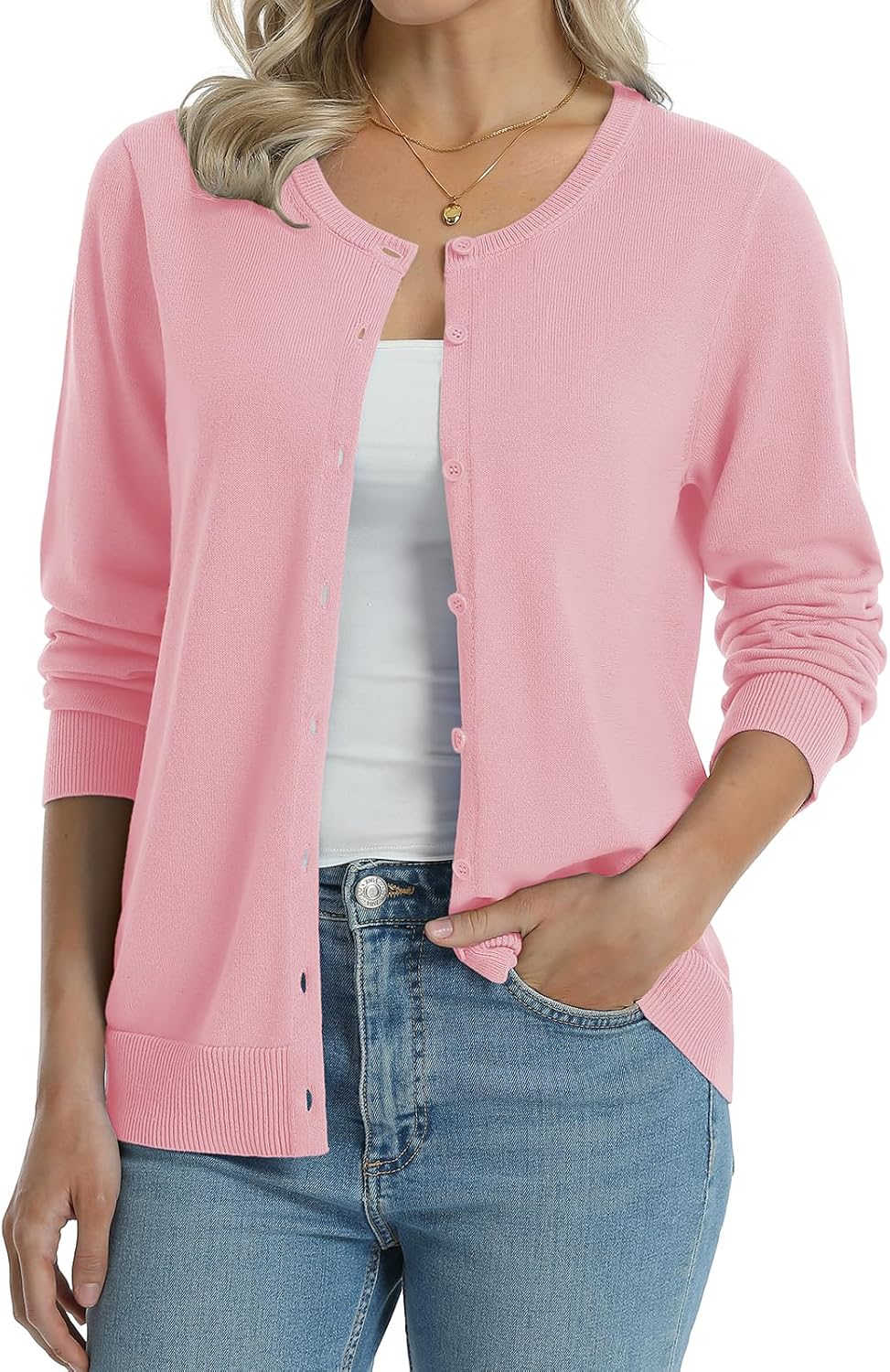 Manufacturer  QUALFORT Women's 100% Cotton Lightweight Cardigans Long Sleeve Knitted Button Down Sweater   sweaters