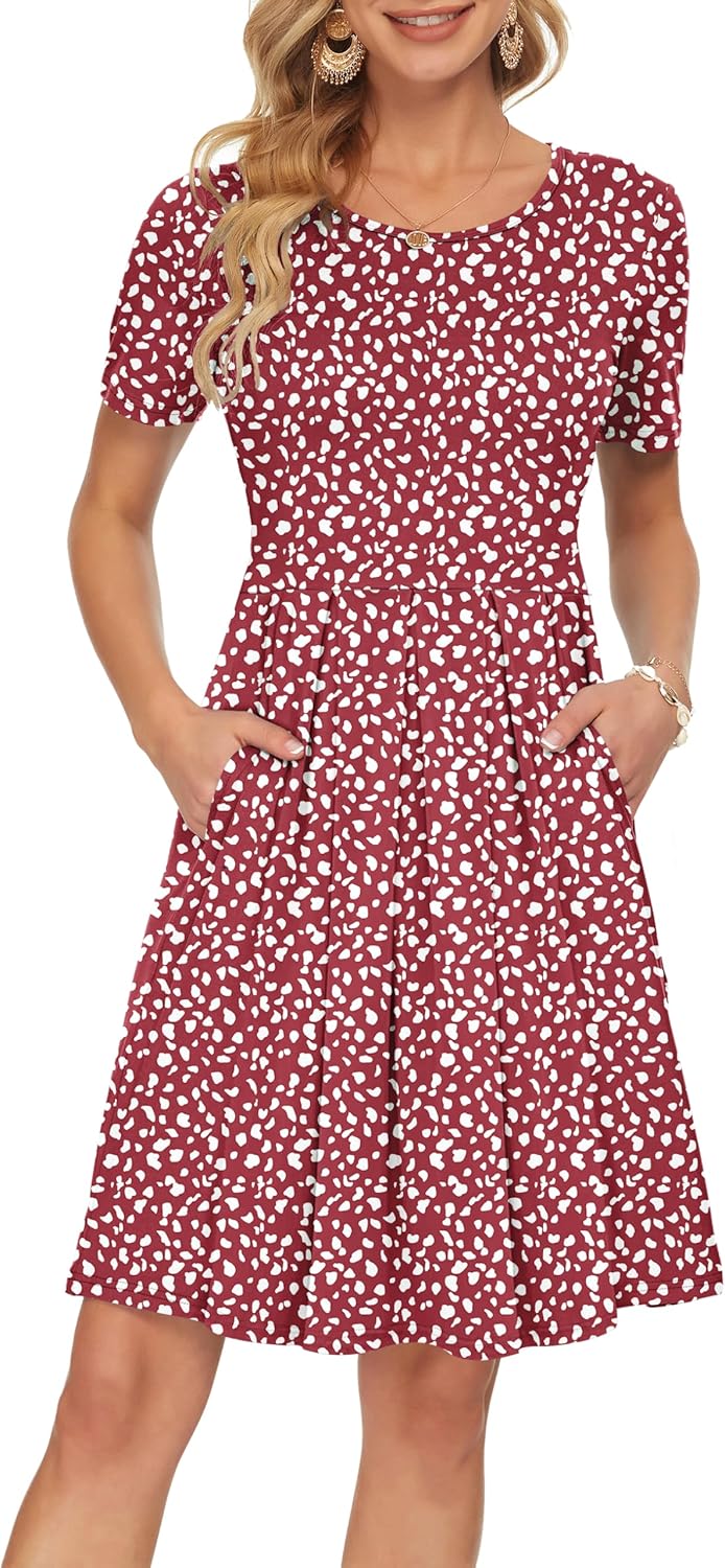 Manufacturer  AUSELILY Women's Short Sleeve Summer Dress Pleated Loose Swing Knee Length Dresses with Pockets  New dresses