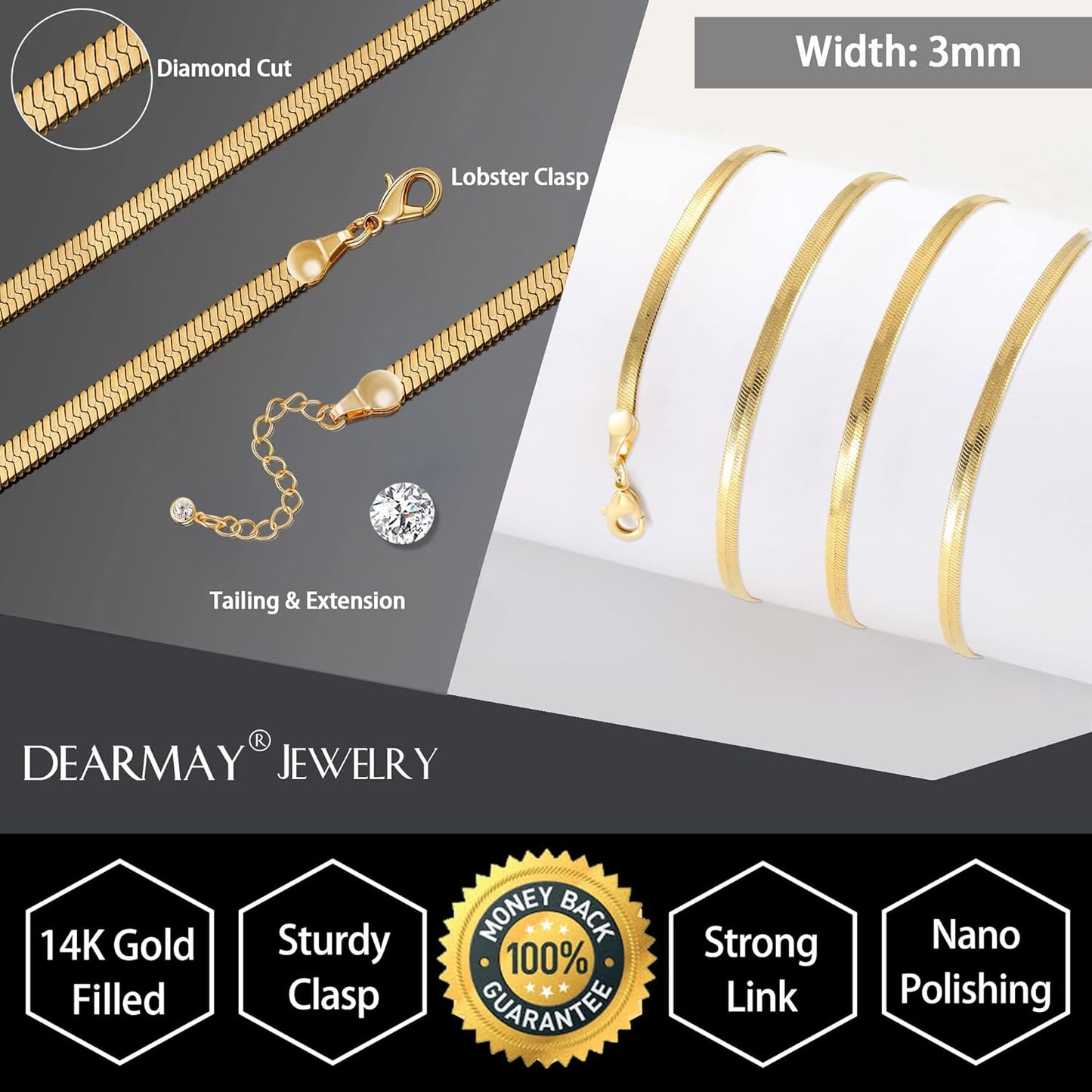 Manufacturer  DEARMAY 14K Gold Necklaces for Women, Dainty Gold Herringbone Choker Necklace for Women Thin Layered Chunky Snake Chain Necklaces Jewelry for Teen Gifts  Necklace