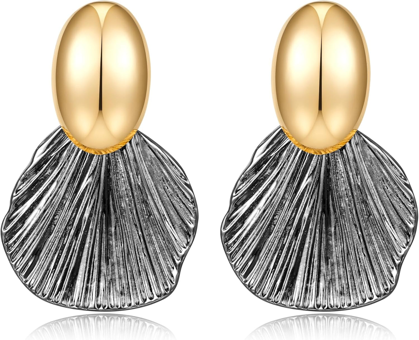 Manufacturer  Gold Plated Earrings Dangle Chunky Fan-shaped Earrings Shell Earring for Women Two-Tone Fashion Statement Jewelry  earring