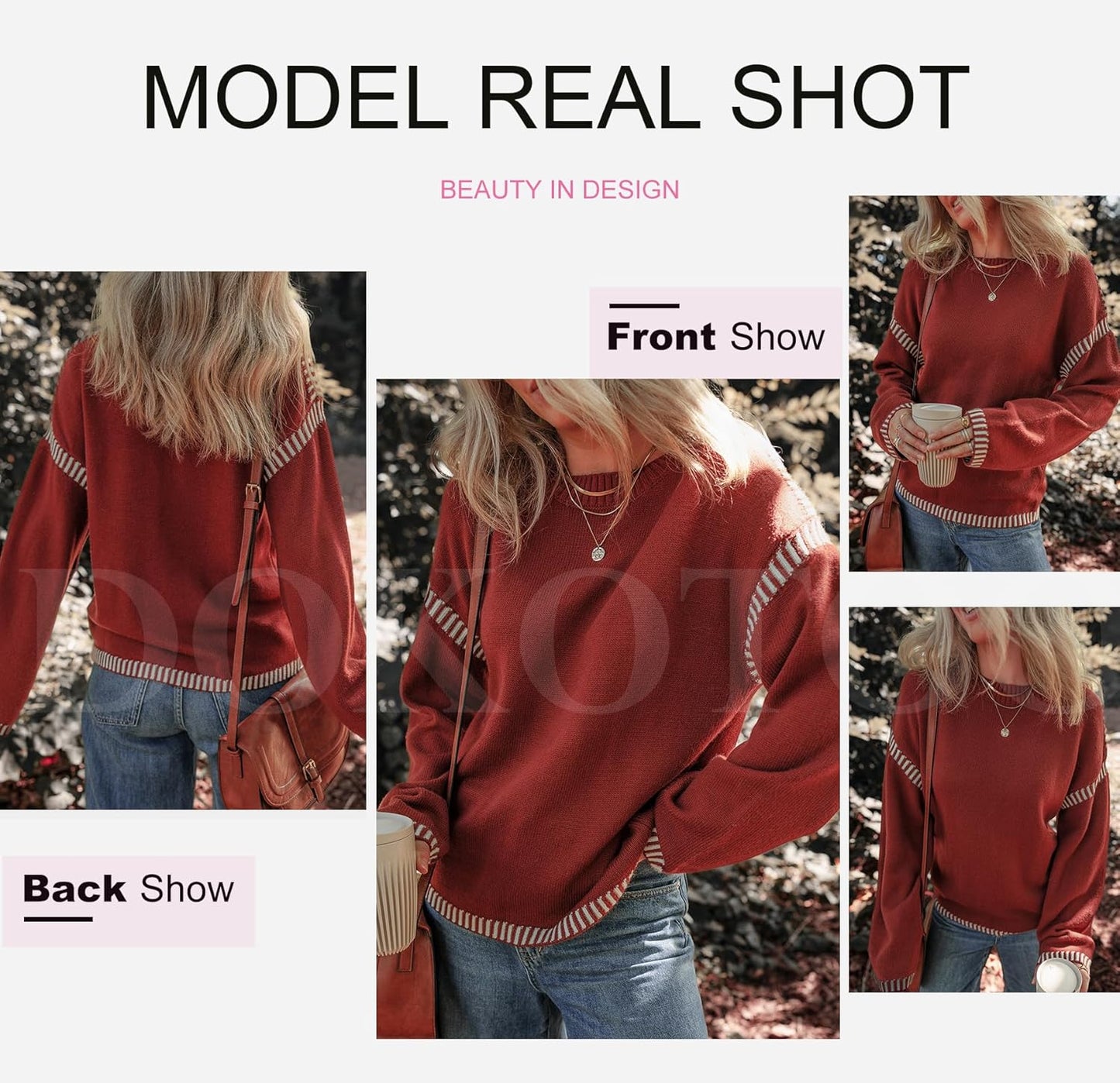 Manufacturer  Dokotoo Sweaters for Women Fashion Solid Crewneck Loose Fit Long Sleeve Contrast Cable Knit Pullover Sweater Jumper Tops   sweaters