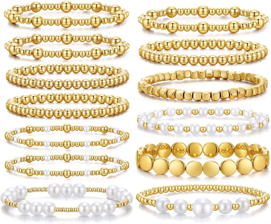 Manufacturer  KISS WIFE Gold Bracelets for Women Gold Bracelet Stack Pearl Beaded Bracelets for Women Strand Bead Ball Stretchable Elastic Bracelet Set Adjustable Fashion Accessories Jewelry for Gifts (Beads and Pearls)  bracelets