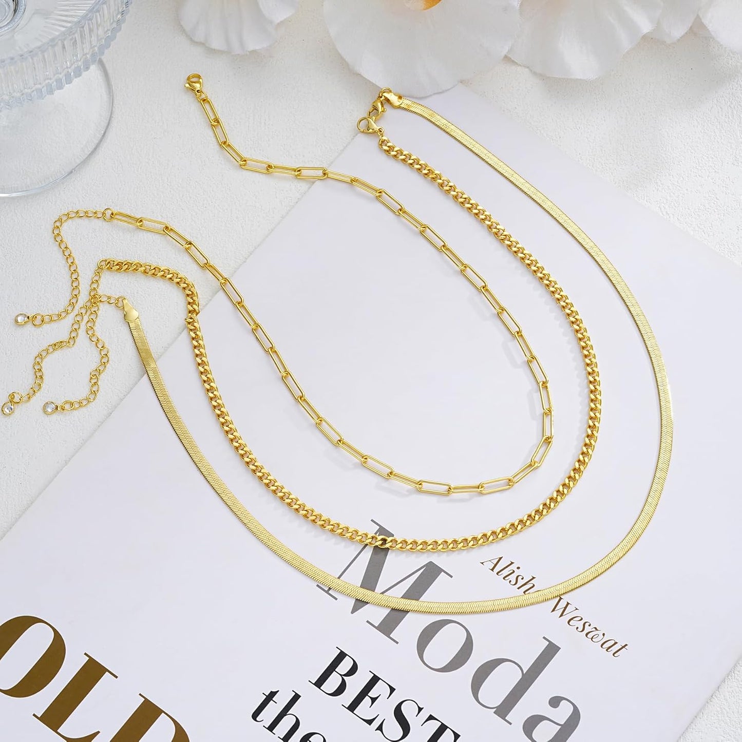 Manufacturer  Gold Layered Necklaces for Women, 14K Gold Plated Dainty Gold Chain Choker Necklace Stack, Herringbone Gold Necklaces Set  Necklace