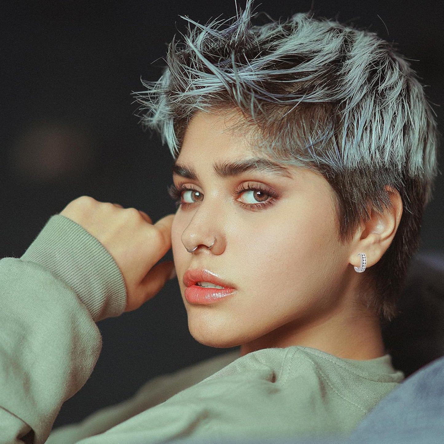 Manufacturer  Iced Out Hoop Huggie Earrings 14K Gold Cubic Zirconia Cute Small Round Hoop Huggie Cartilage Hypoallergenic Earrings For Women Men  earring