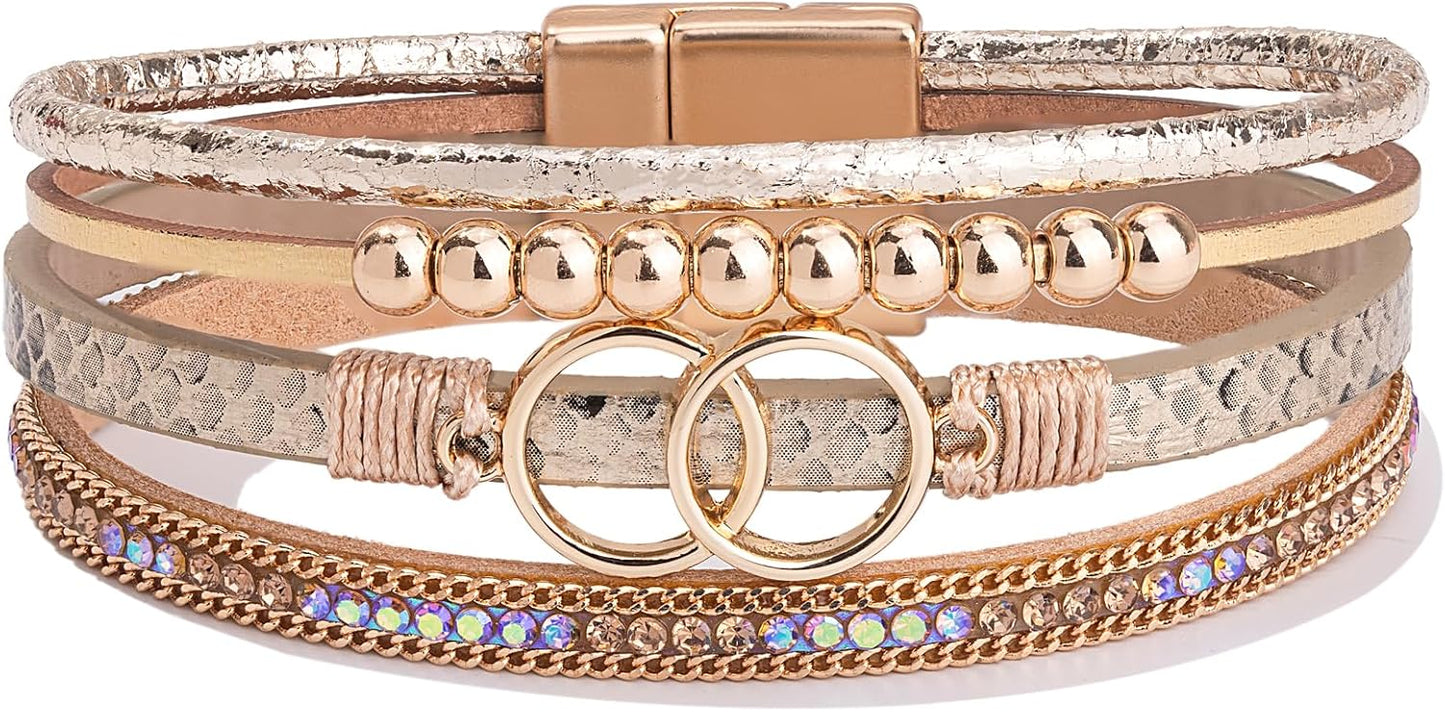 Manufacturer  FANCY SHINY Boho Wrap Bracelets Leather Cuff Bangle Gold Beaded Bracelets for Women Stackable Infinity Bracelets Jewelry Gift Mom with Magnetic Clasp  bracelets