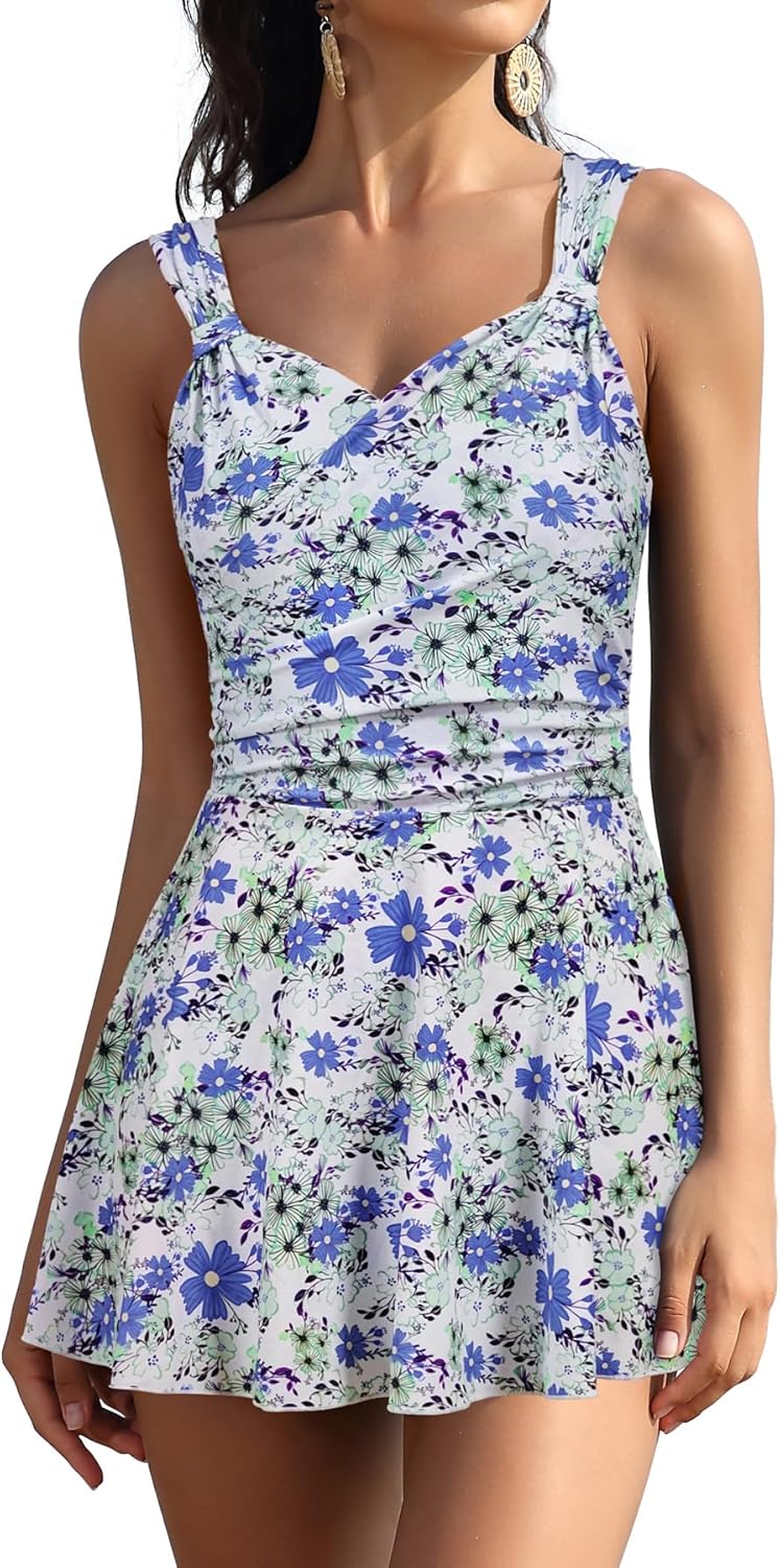 Manufacturer  SHEKINI Womens Elegant One Piece Swimdress Tummy Control Crossover Skirted Swimsuit  Swimsuit