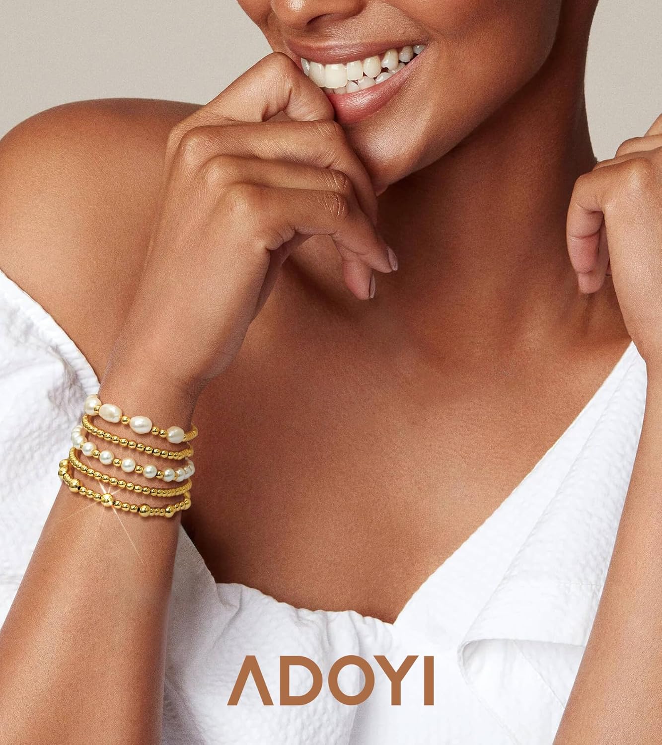 Manufacturer  adoyi Gold Bracelets for Women Beaded Bracelet 14K Gold Plated Bracelet Stack Strand Stretch Bead Ball Bracelet Set Stackable Bracelet Adjustable Bracelet Set Jewelry for Gifts  bracelets