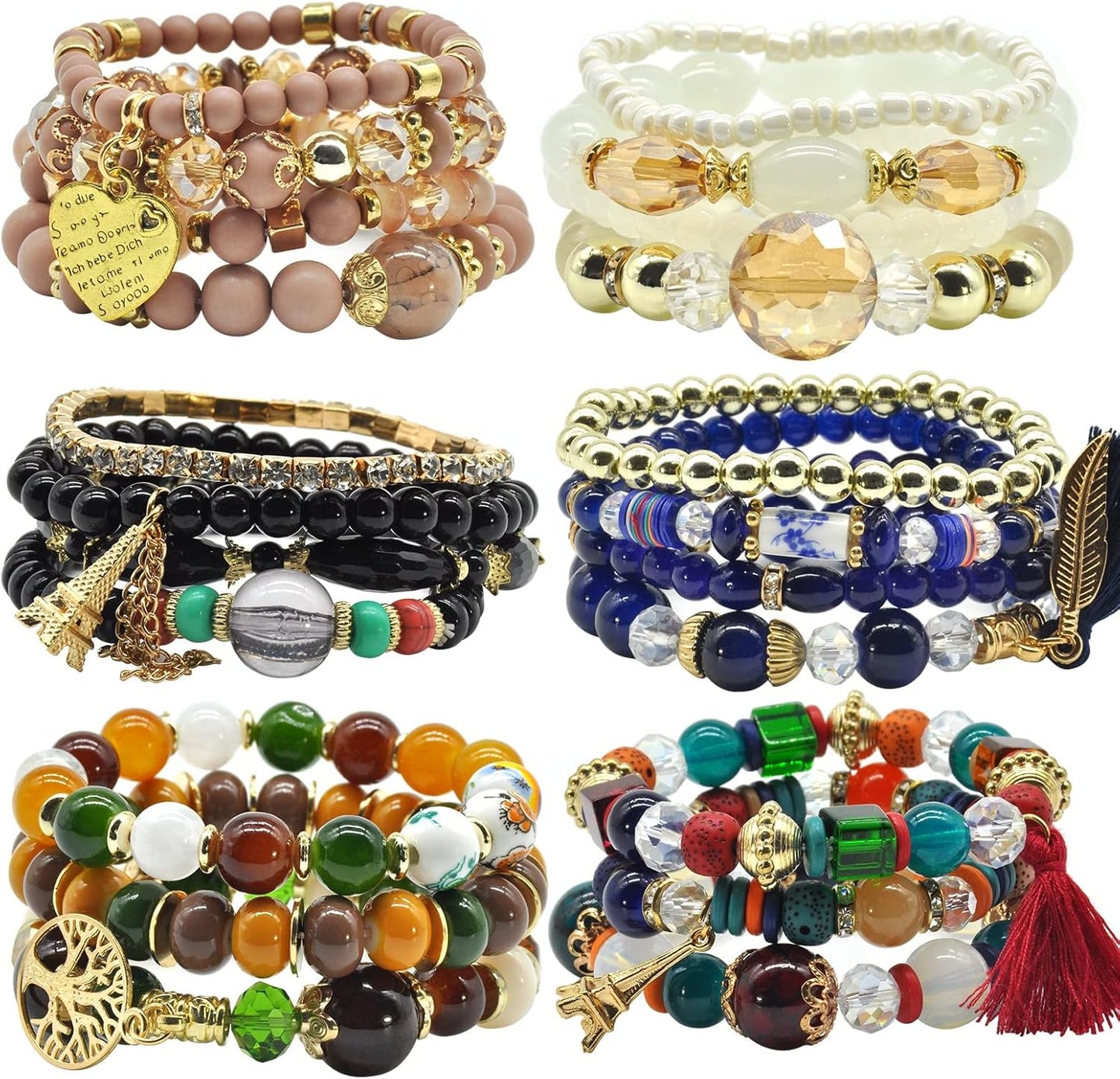 Manufacturer  Bohemian Bracelet Sets for Women - 6 Sets Stackable Stretch Bracelets Multi-color Boho Jewelry for Women Hippie Bracelets Dainty Jewelry  bracelets