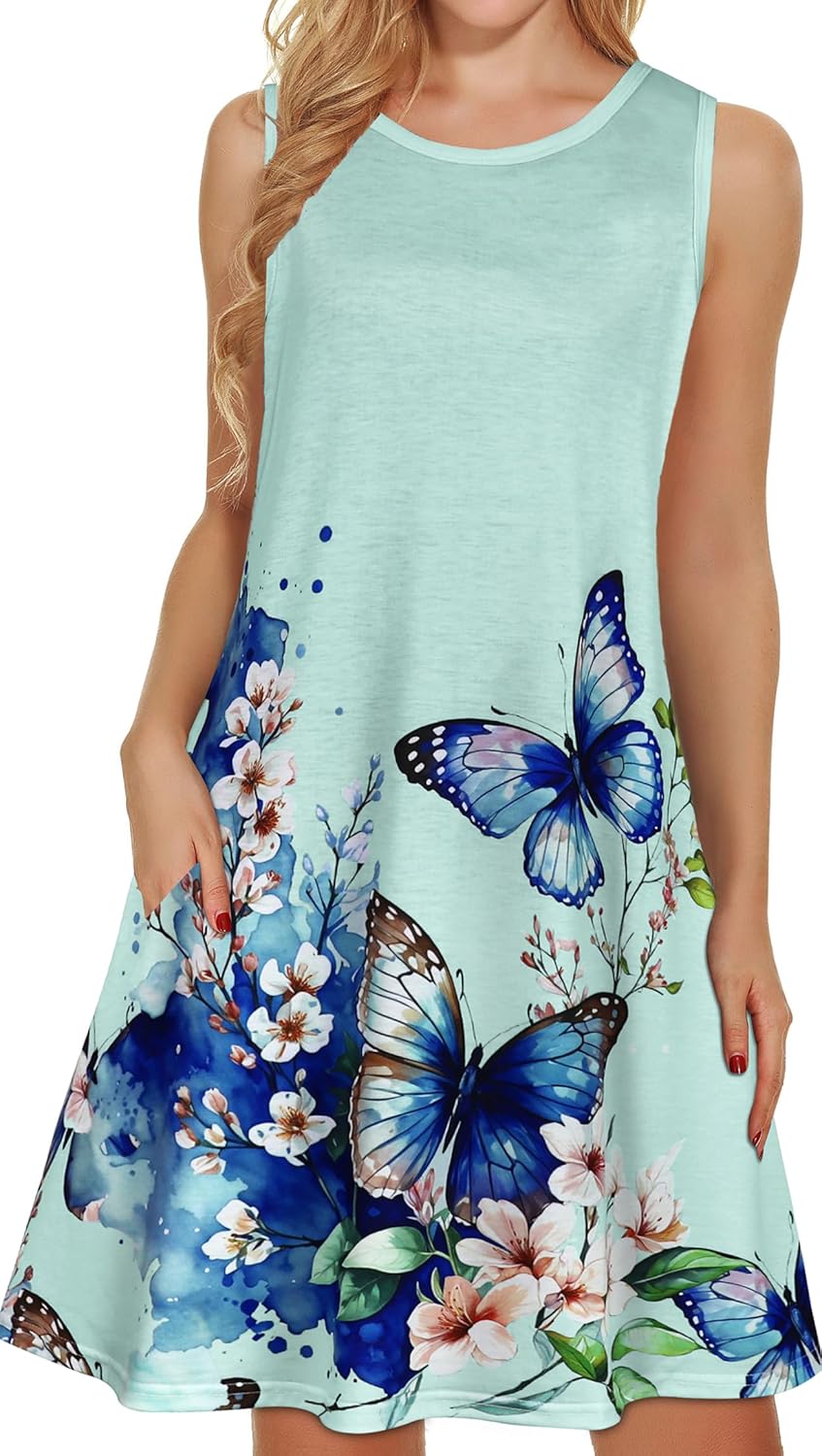 Manufacturer  elescat Women's Summer Dresses 2025 Beach Casual Sleeveless Floral Print Tank Loose Sundress with Pocket dresses