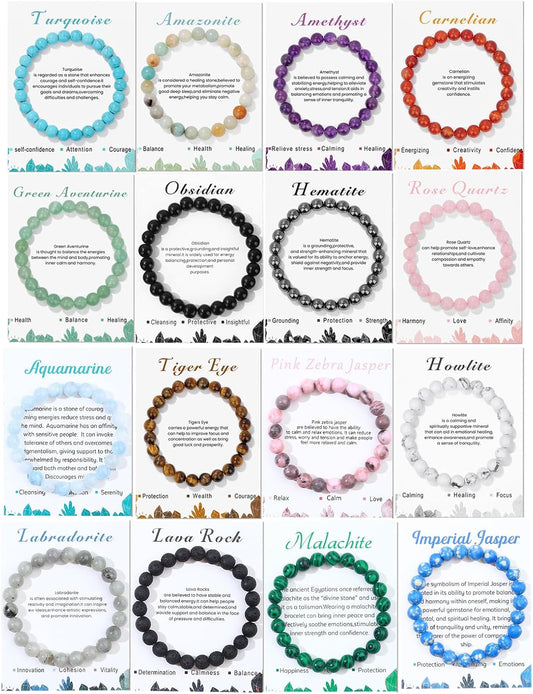Manufacturer  16PCS Natural Crystal Bracelets for Women Men - 8mm Semi-Precious Gemstone Beaded Bracelets, Round Gemstones Stretch Bracelet, Yoga Bracelets Jewelry Gifts  bracelets