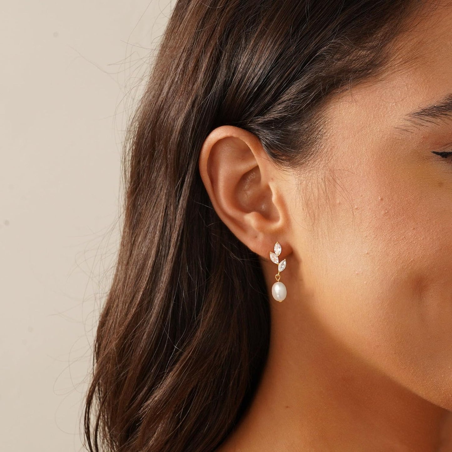 Manufacturer  Dainty Gold Pearl Earrings for Women, Trendy 14k Gold Filled Freshwater CZ Leaf Bow Pearl Dangle Drop Earrings Lightweight Hypoallergenic Bridesmaid Stud Earring Wedding Statement Jewelry for Women Gifts  earring