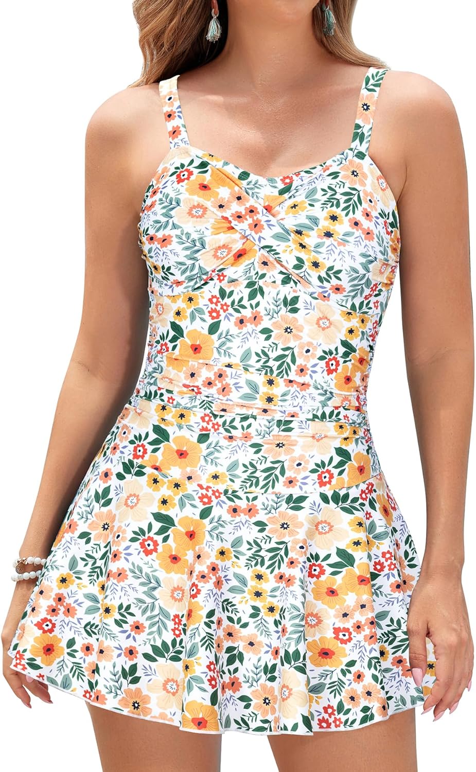 Manufacturer  SHEKINI Women's Crossover Ruched Skirt One Piece Swimdress Swimsuit Bathing Suit  Swimsuit