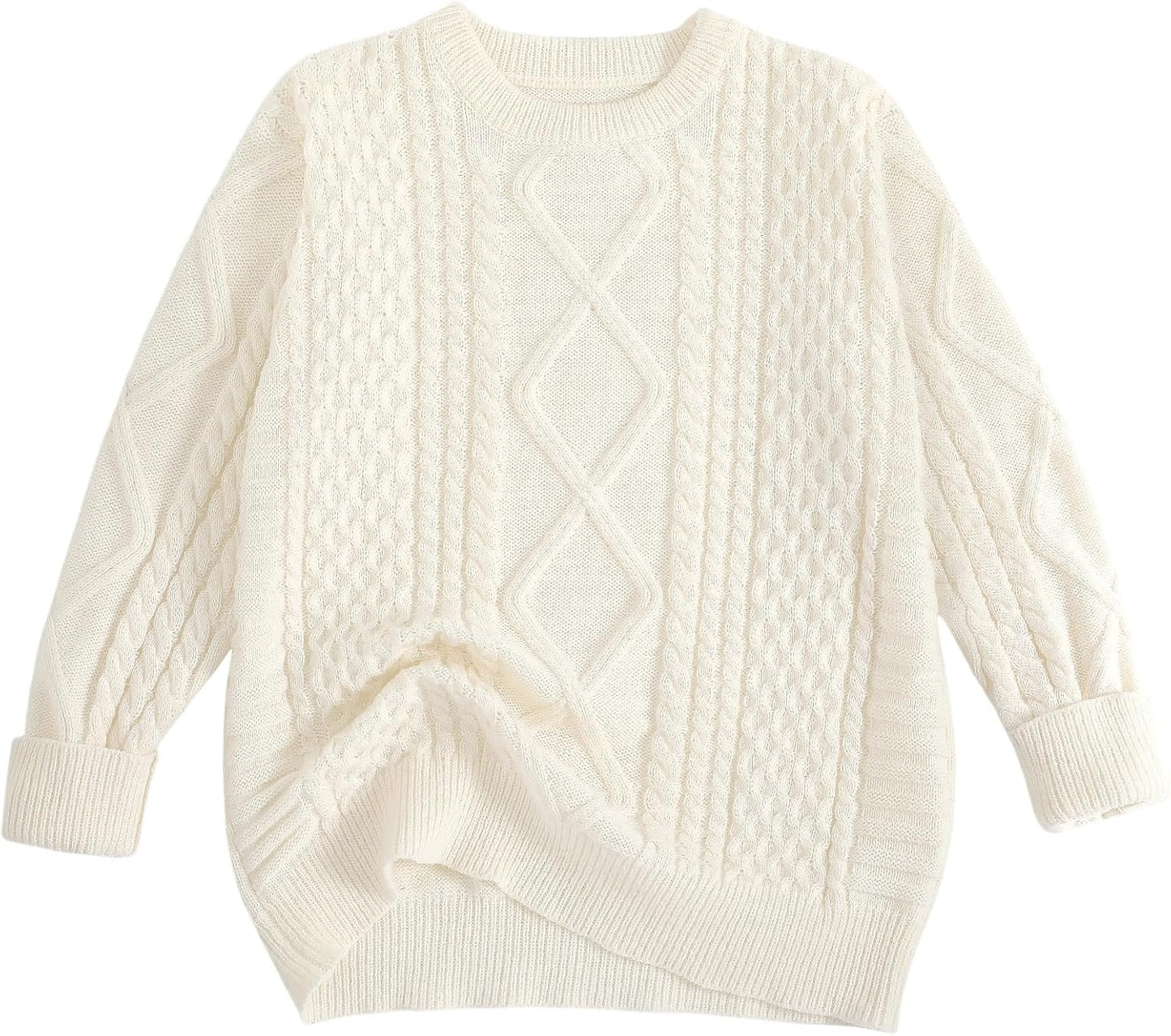 Manufacturer  Pleneal Women Sweater Vintage Pullover Cable Knit Sweater Unisex Woven Crewneck Knitted Tops Beige   sweaters