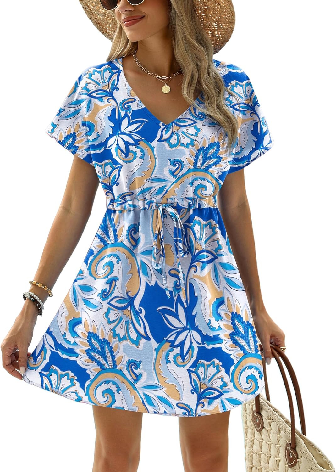 Manufacturer  Ekouaer Womens Swimsuit Coverup Short Sleeve Beach Cover Up Dress V Neck Bikini Beachwear  Swimsuit