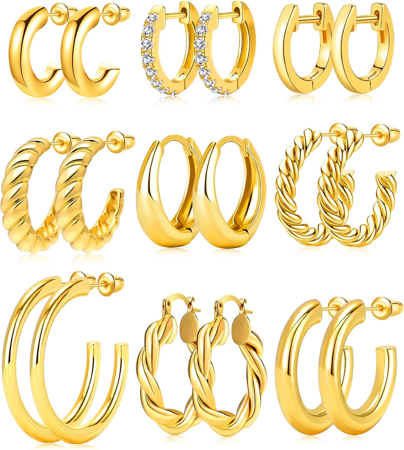 Manufacturer  Adoyi 9 Pairs Gold Hoop Earrings Set for Womens Twisted Huggie Hoops Earrings 14K 18K Gold Plated for Girls Valentines Mother's Day Birthday Gifts Lightweight   rings