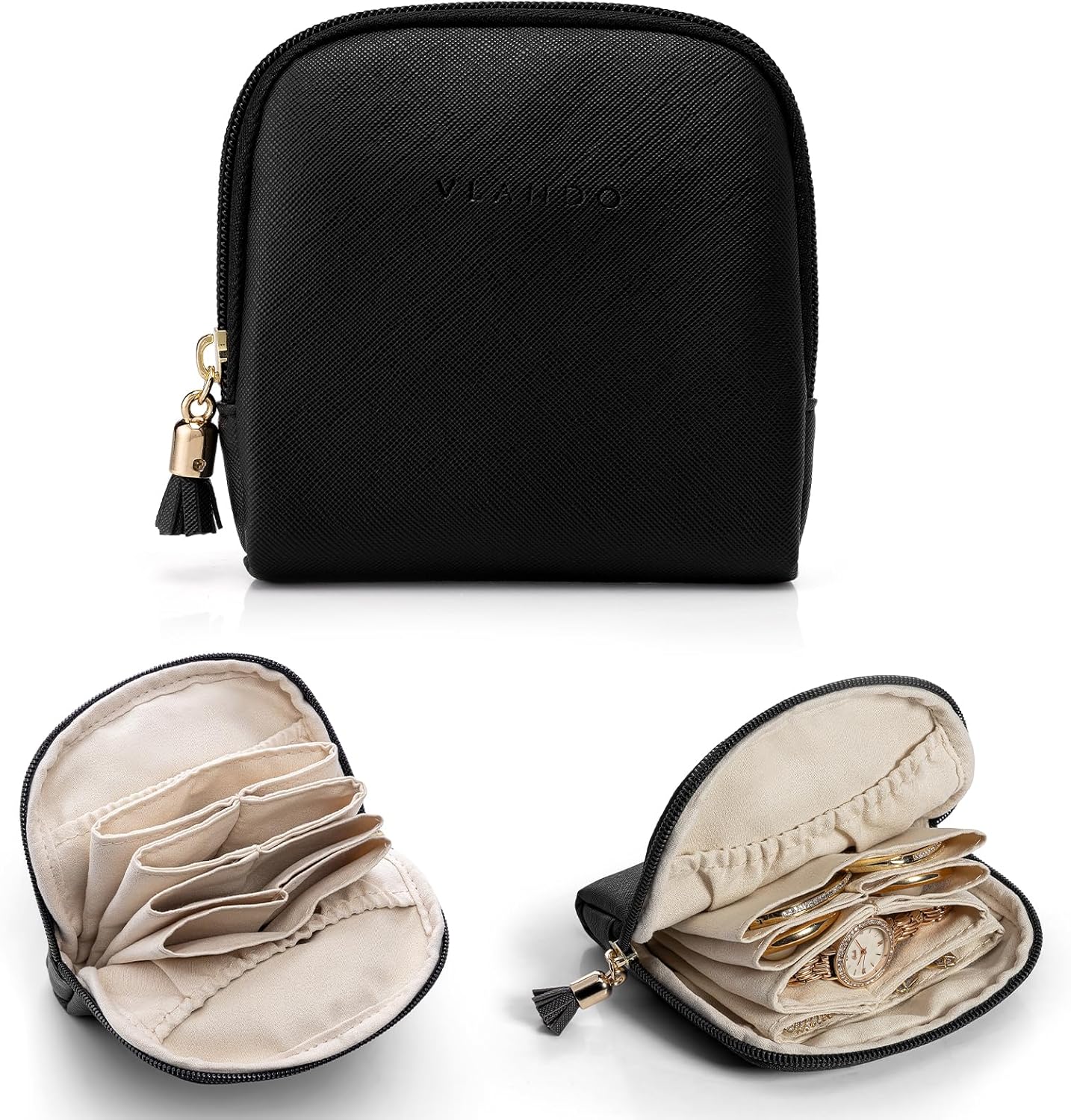 Manufacturer  Vlando Small Travel Jewelry Case,Travel Gifts for Women,Jewelry Pouch Bags with Zipper,Velvet Jewelry Organizer Storage Bag for Bracelet Rings Earring-Cream White   rings