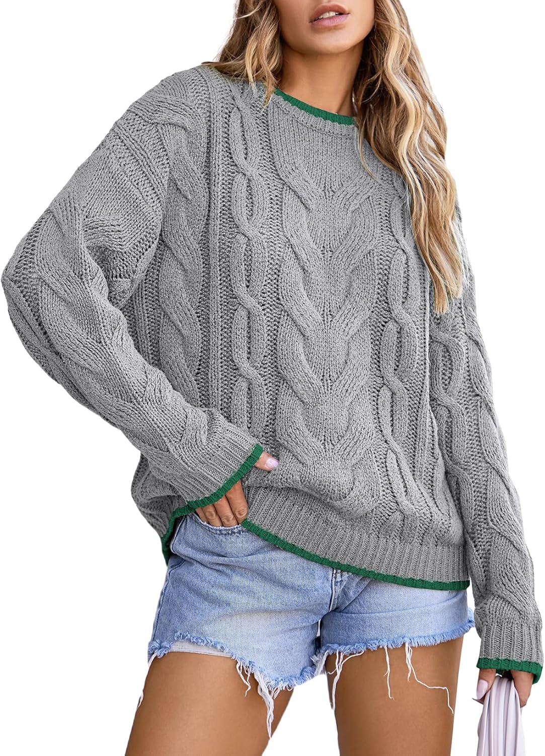 Manufacturer  EVALESS Sweaters for Women Trendy Crewneck Long Sleeve Color Block Sweater Tops Fall  Chunky Cable Knit Pullover Sweaters   sweaters