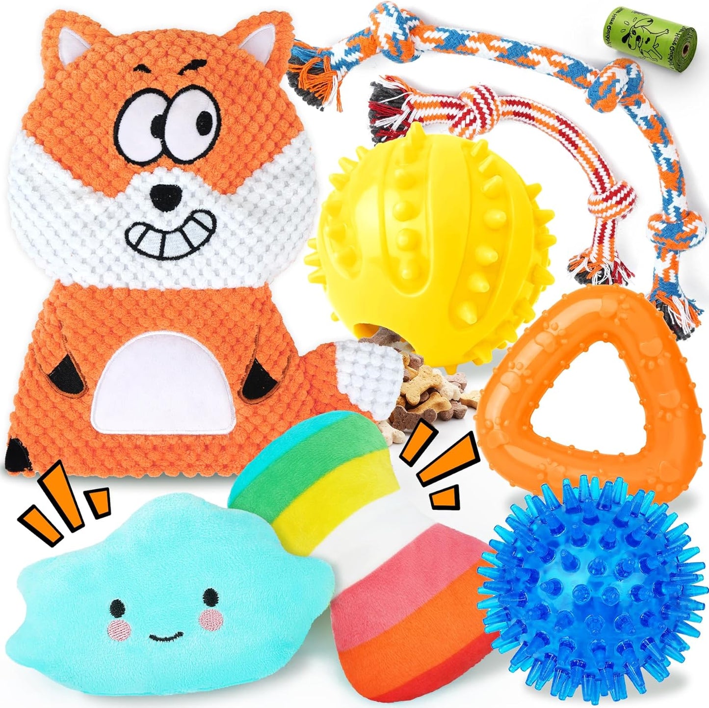 Manufacturer   Zeaxuie 9 Pack Luxury Puppy Toys for Teething Small Dogs, Puppy Chew Toys with Cute Squeaky Dog Toys, Ball and More Rope Dog Chew Toys    Dog toy