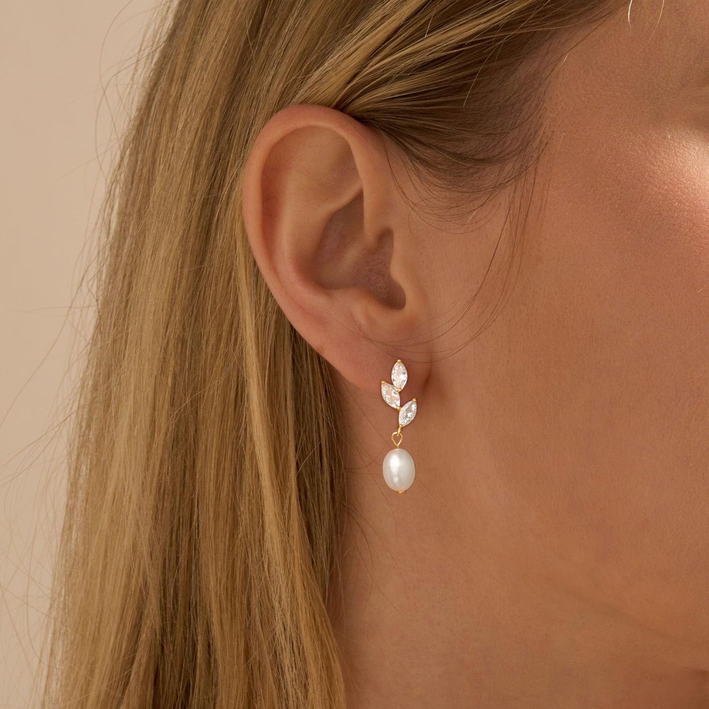 Manufacturer  Dainty Gold Pearl Earrings for Women, Trendy 14k Gold Filled Freshwater CZ Leaf Bow Pearl Dangle Drop Earrings Lightweight Hypoallergenic Bridesmaid Stud Earring Wedding Statement Jewelry for Women Gifts  earring