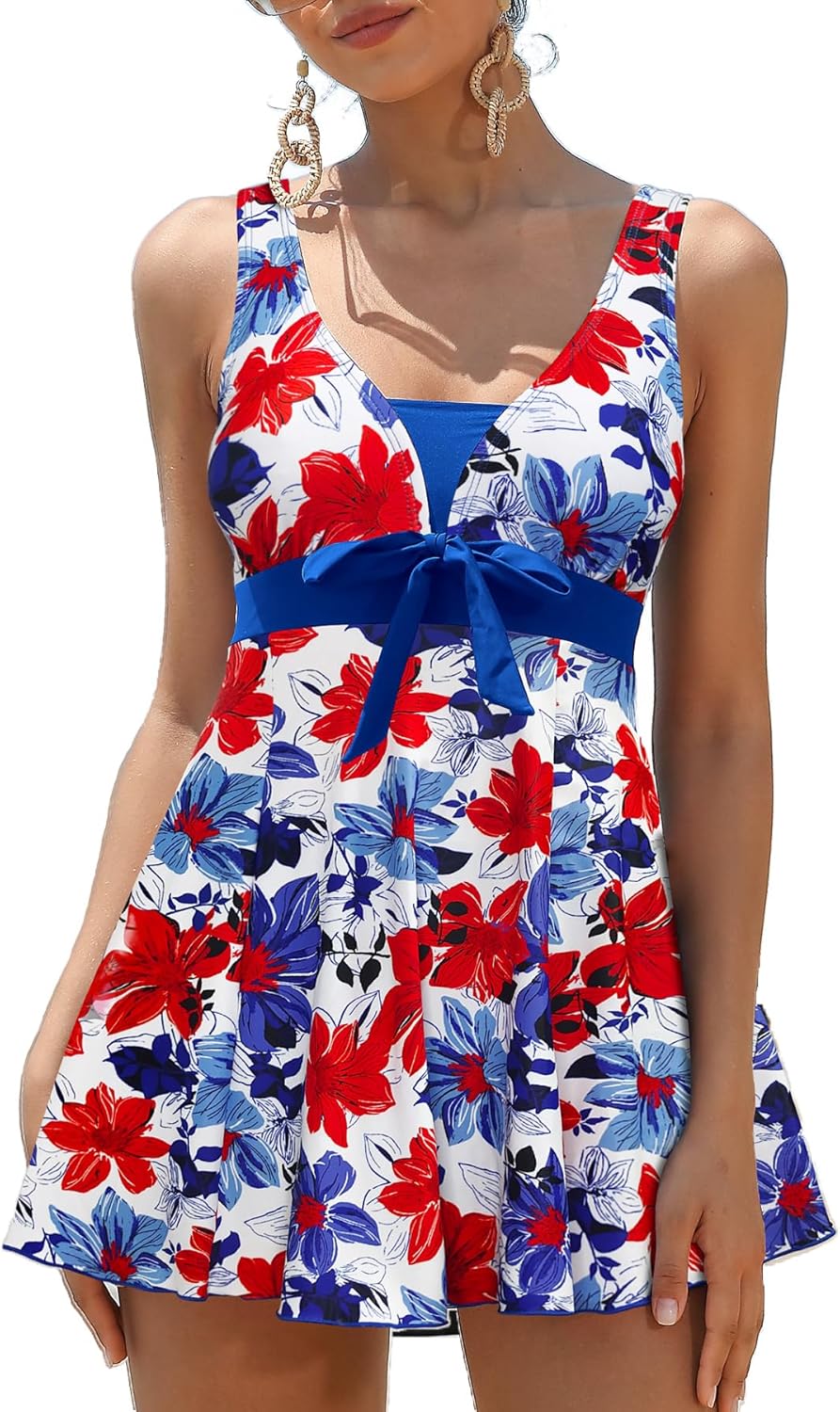 Manufacturer  SHEKINI Women's Floral Print One Piece Swimdress Bowknot Bathing Suits Square Neck Skirt Swimsuit  Swimsuit
