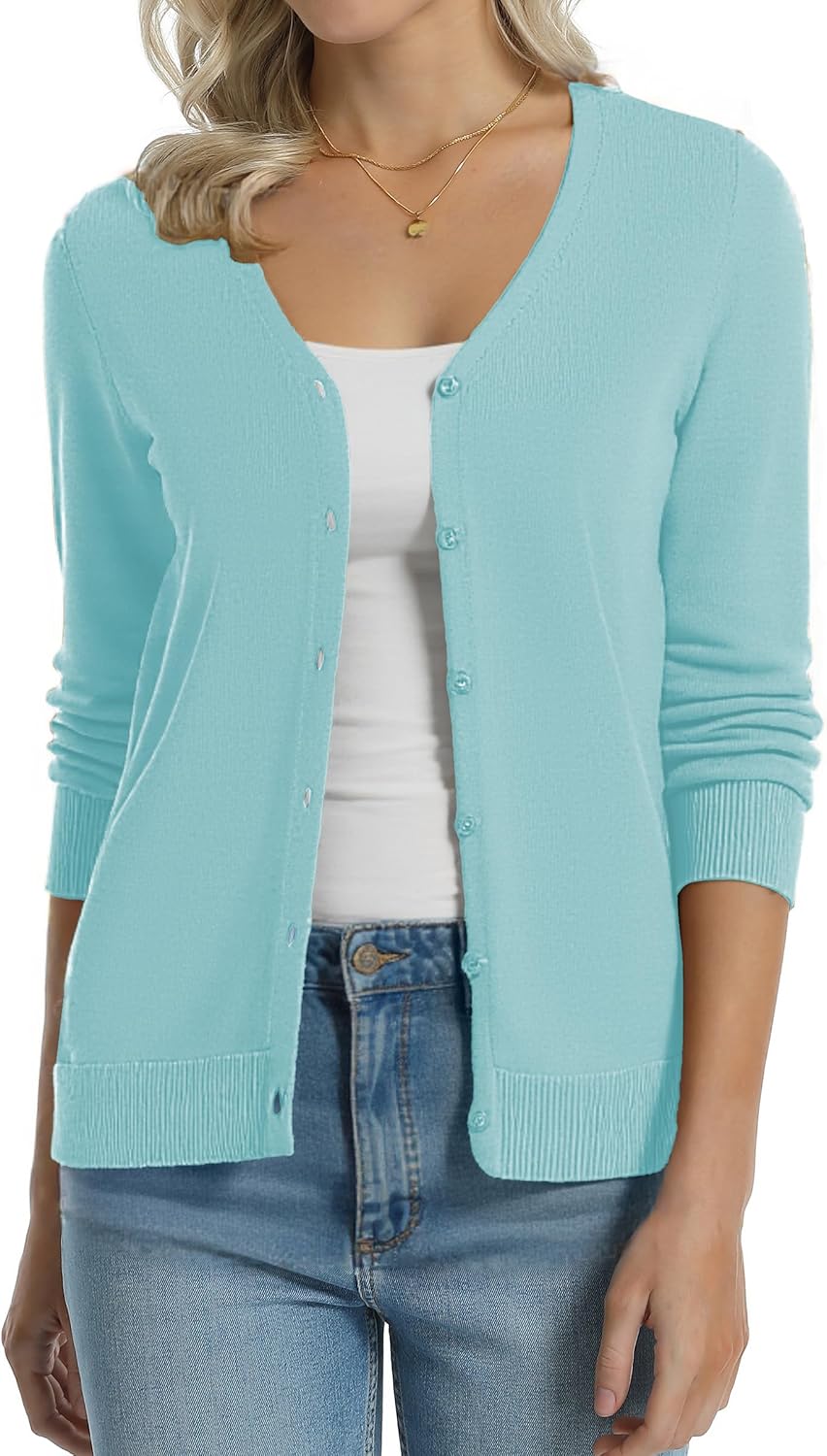 Manufacturer  QUALFORT Women's 100% Cotton Lightweight Cardigans Long Sleeve Knitted Button Down Sweater   sweaters