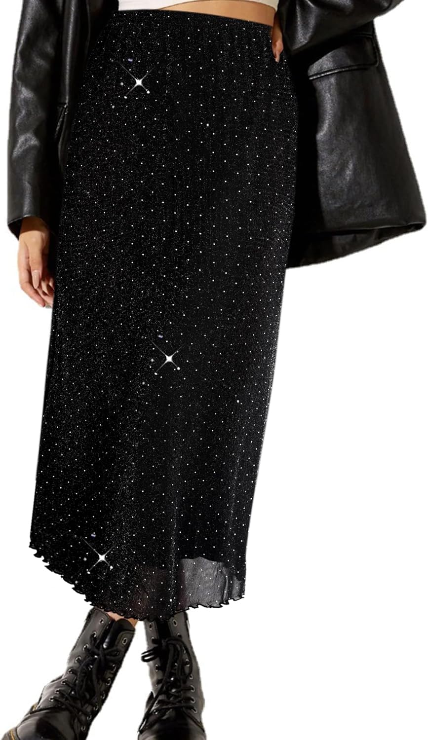 Manufacturer  Avanova Women Mesh Floral Boho High Waist Midi Skirt Lettuce Trim Summer A Line Skirts