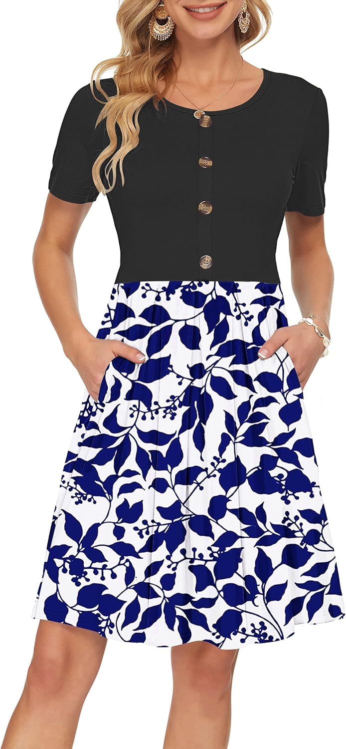 Manufacturer  AUSELILY Women's Short Sleeve Summer Dress Pleated Button Down Knee Length Dresses with Pockets New dresses