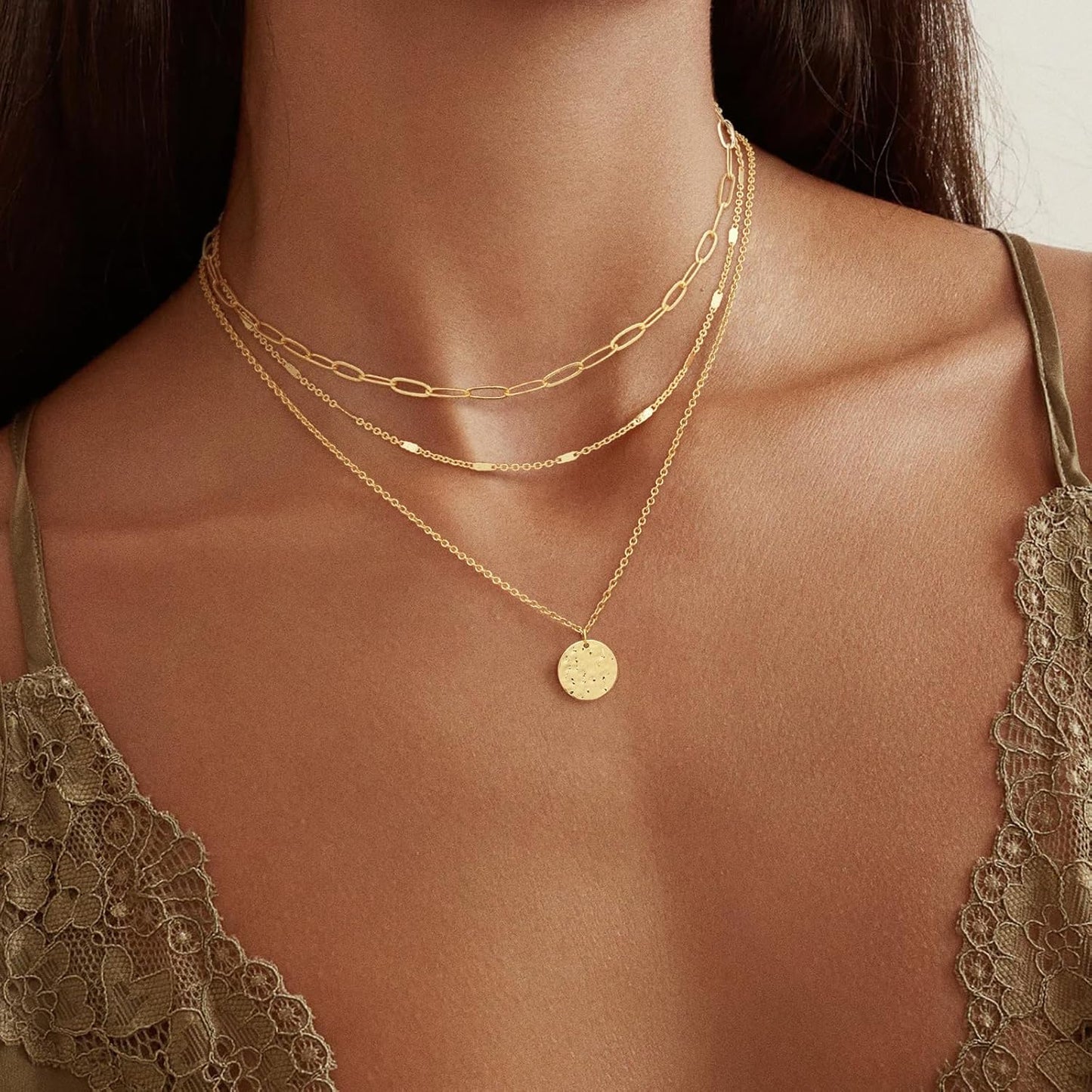 Manufacturer  Layered Gold Necklace for Women, 14K Gold Plated Necklace Stack for Women, Dainty Adjustable Gold Necklace Set  necklace