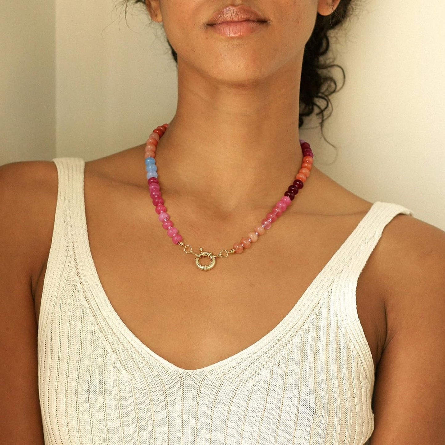 Manufacturer  KELORIS PATH Beaded Gemstone Necklaces for Women, Boho Colorful Bead Choker Necklace, Natural Stone Handmade Summer Jewelry for Beach  necklace