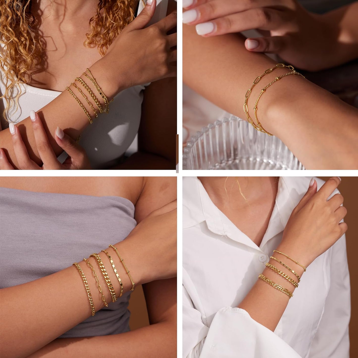 Manufacturer  Gold Bracelets for Women Trendy,14K Real Gold Plated Dainty Stackable Paperclip Cuban Link Chain Bracelets,Cuff Bracelets Jewelry Set Adjustable 7"+2"  bracelets