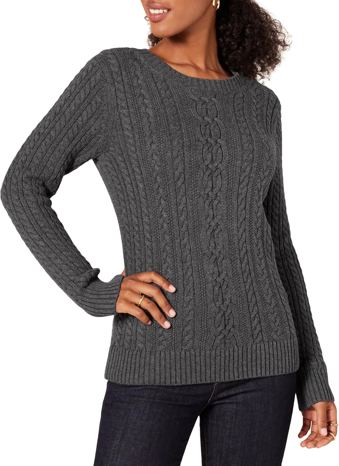 Manufacturer  Amazon Essentials Women's Soft Fisherman Cable Long-Sleeve Crewneck Sweater (Available in Plus Size)   sweaters