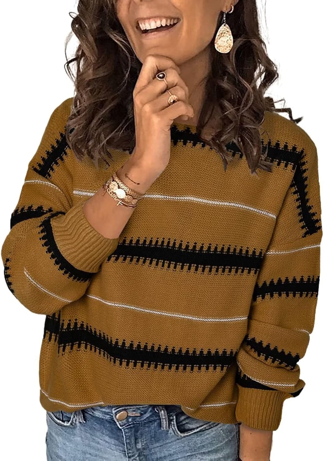 Manufacturer  Dokotoo Womens Color Block Sweaters Long Sleeve Crewneck Pullover Knit Jumper Tops   sweaters