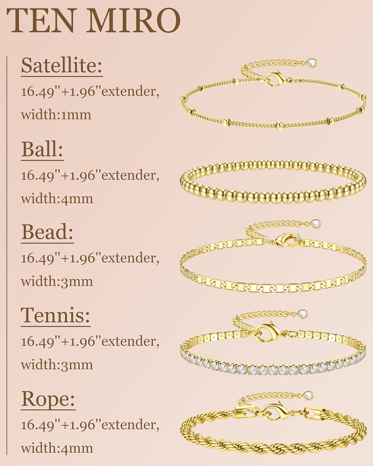 Manufacturer  TEN MIRO 16k Chunky Gold Bracelets for Women Non Tarnish,Womens Gold Bracelet Stack Layered Chunky Chain Bracelets Waterproof Link Bracelets Rope Tennis Satellite Bead Ball Bracelet Jewelry Gifts for Womens  bracelets