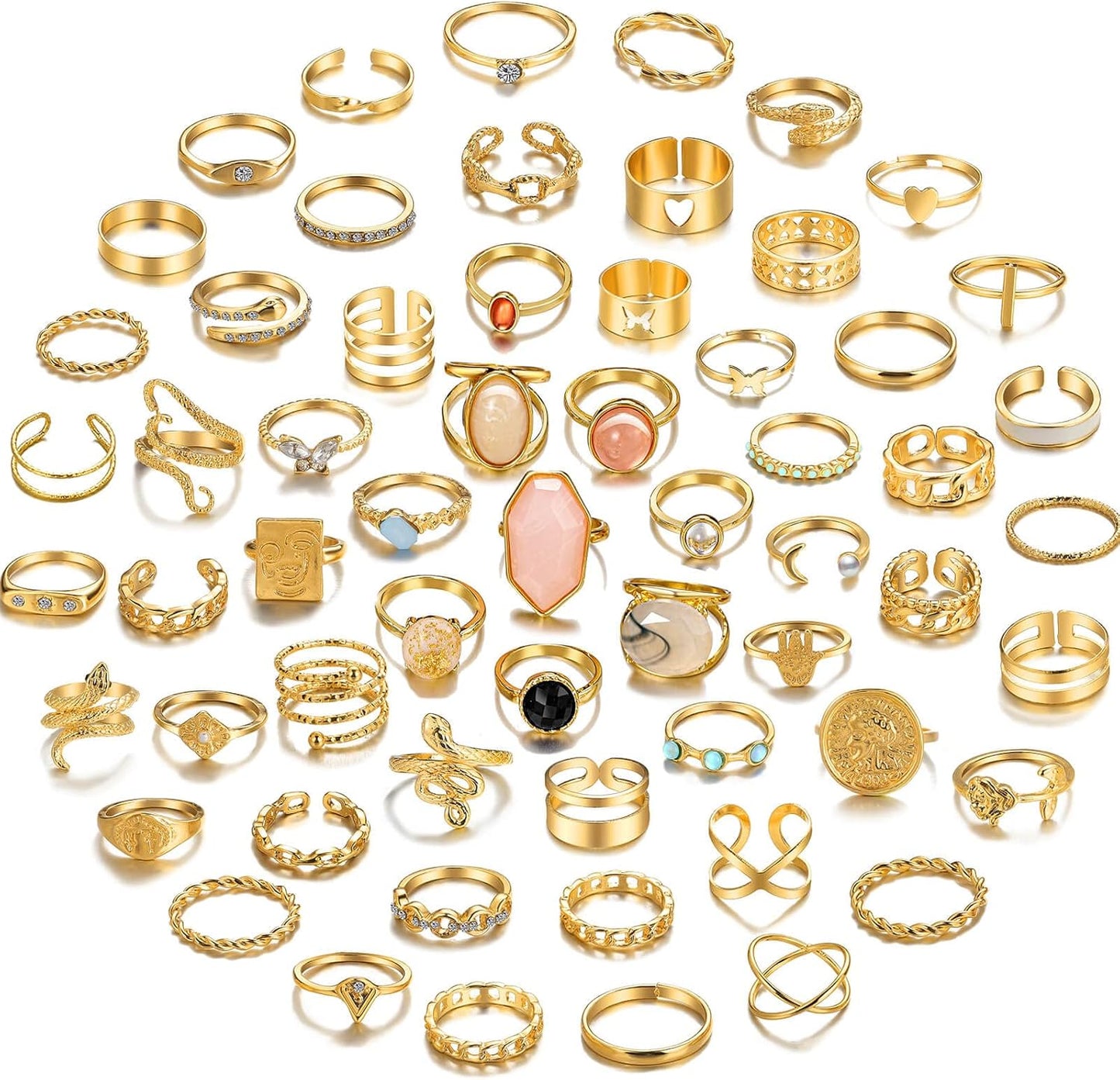Manufacturer  17KM 60 Pcs Gold Stacks Ring Sets for Women Non Tarnish, Dainty Vintage Stackable Rings Pack, Finger Midi Knuckle Rings for Jewelry Gift   rings