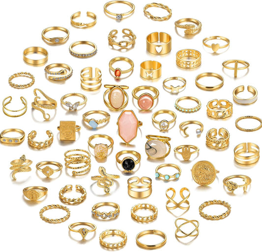 Manufacturer  17KM 60 Pcs Gold Stacks Ring Sets for Women Non Tarnish, Dainty Vintage Stackable Rings Pack, Finger Midi Knuckle Rings for Jewelry Gift   rings