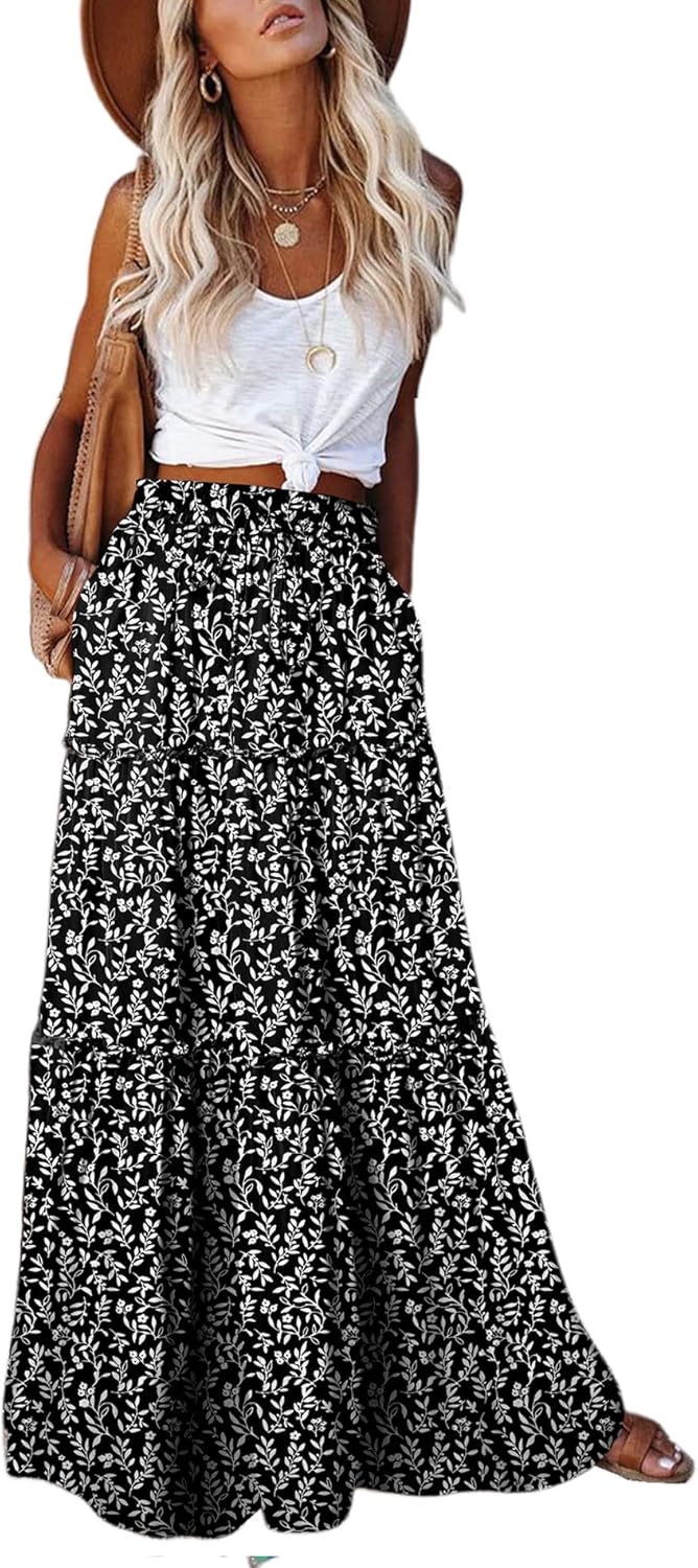 Manufacturer  EARKOHA Womens Casual High Waist Tie Paisley Print Long Maxi Skirt with Pockets skirts