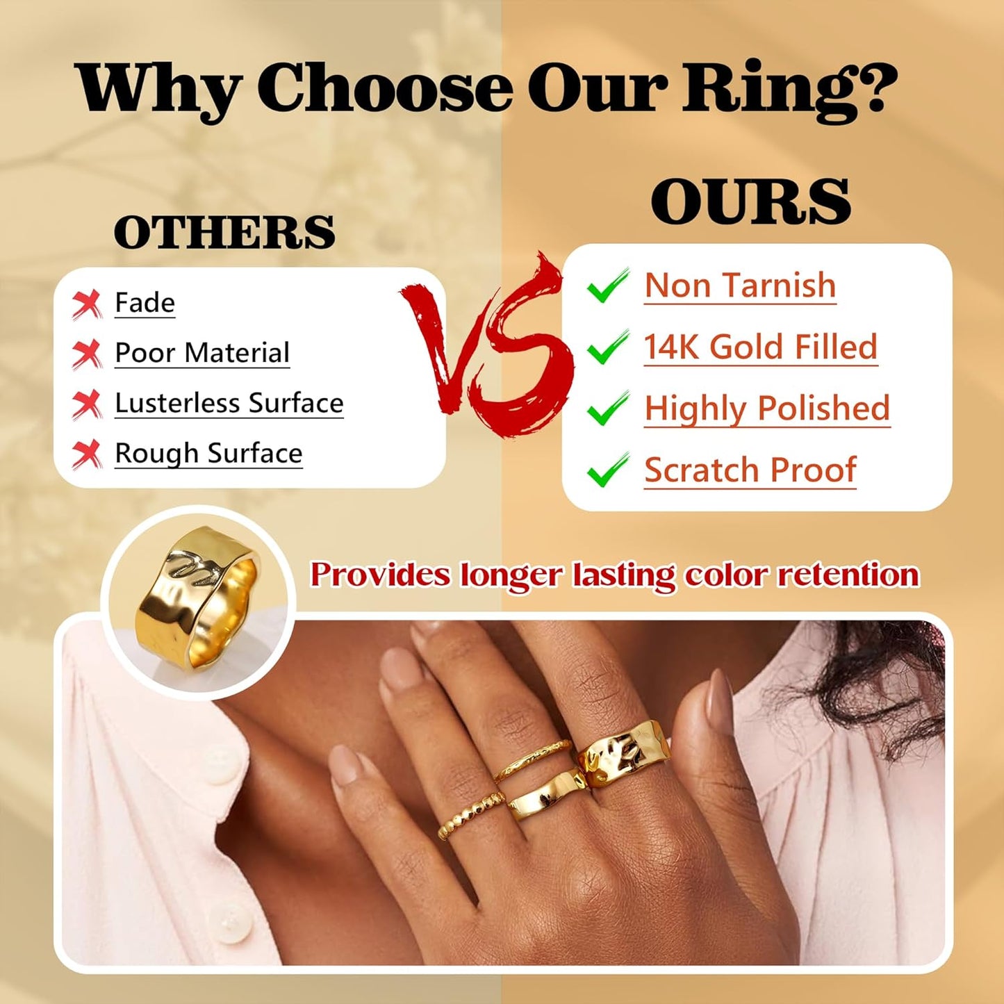 Manufacturer  Fansilver Stackable Chunky Gold Rings for Women Non Tarnish Dainty 14K Gold Plated Stacking Thumb Rings Set Trendy Gold Wedding Band Ring Size 5-11   rings
