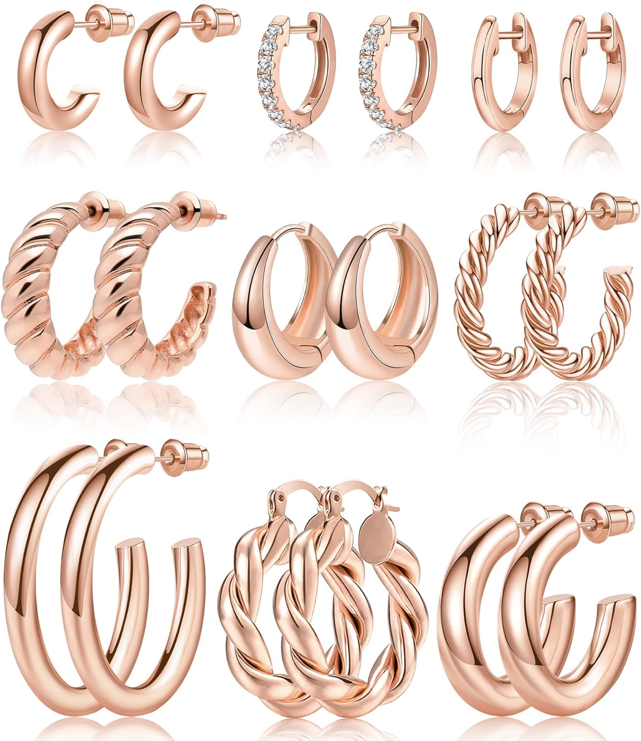 Manufacturer  Adoyi 9 Pairs Gold Hoop Earrings Set for Womens Twisted Huggie Hoops Earrings 14K 18K Gold Plated for Girls Valentines Mother's Day Birthday Gifts Lightweight   rings