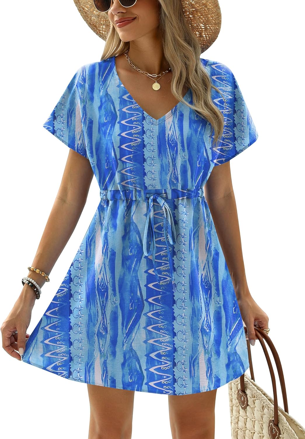 Manufacturer  Ekouaer Womens Swimsuit Coverup Short Sleeve Beach Cover Up Dress V Neck Bikini Beachwear  Swimsuit