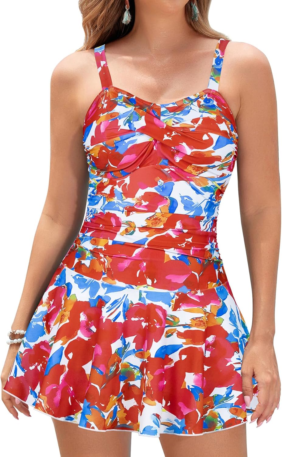 Manufacturer  SHEKINI Women's Crossover Ruched Skirt One Piece Swimdress Swimsuit Bathing Suit  Swimsuit