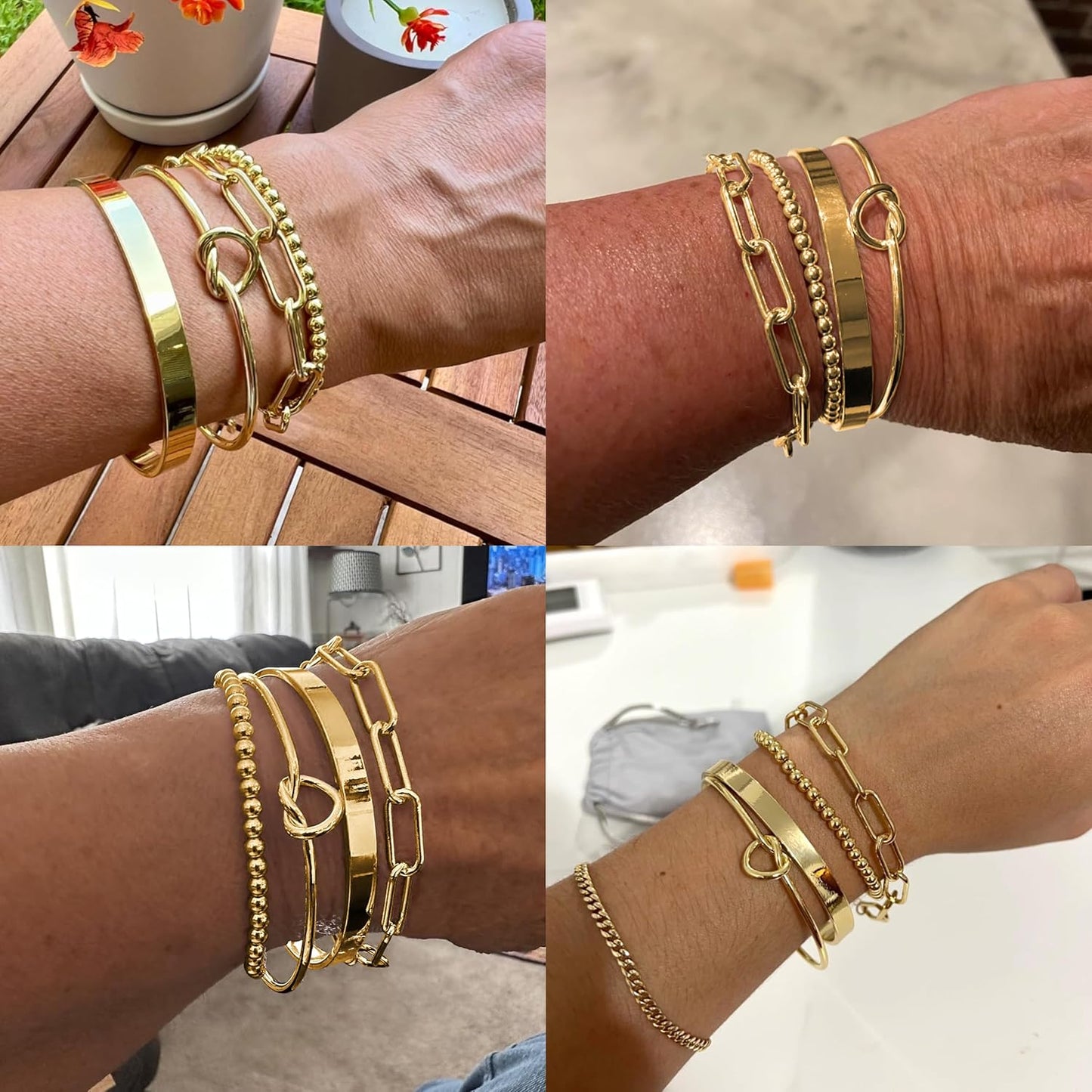 Manufacturer  Reoxvo 14K Gold Plated Bangle Cuff Bracelets for Women Non Tarnish Gold Bracelet Stack Jewelry Set for Women Trendy  bracelets